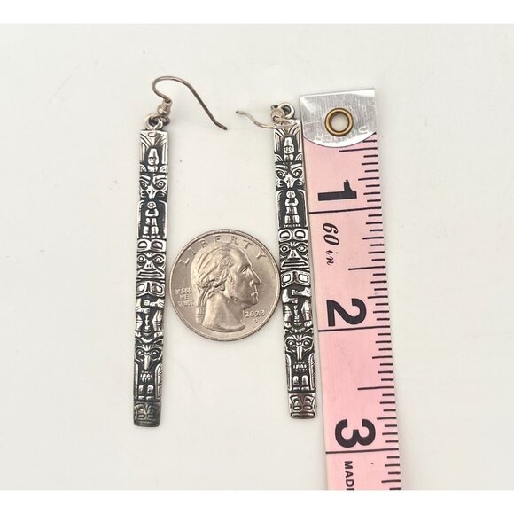 Vintage Sterling Silver Totem Pole Earrings Tongass Tlingit Alaskan 2.75" - Picture 8 of 9